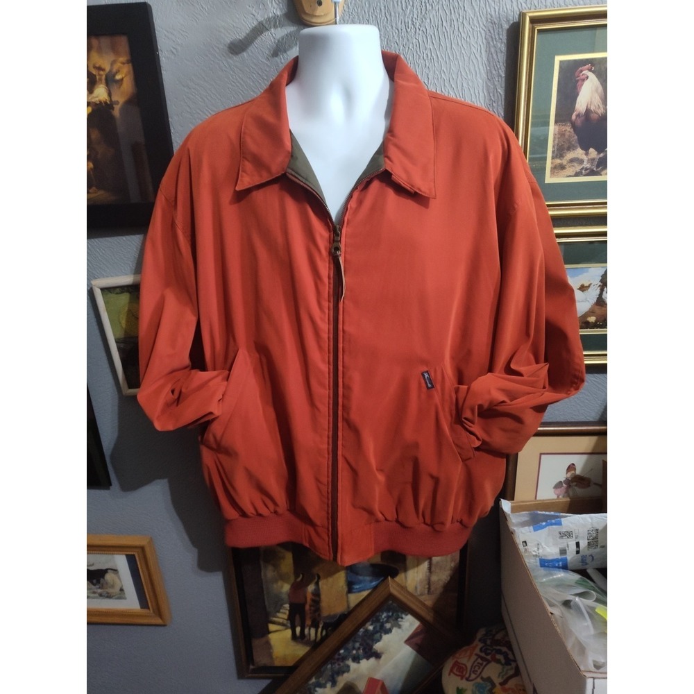 Faconnable Jacket Men's XL Orange Full Zip Button Cotton Coat Long Sleeve